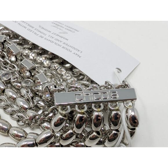 Chico's Bracelet Silver-Tone Rhinestone Multi-Strand Layered Chain Stretch New - Picture 4 of 6